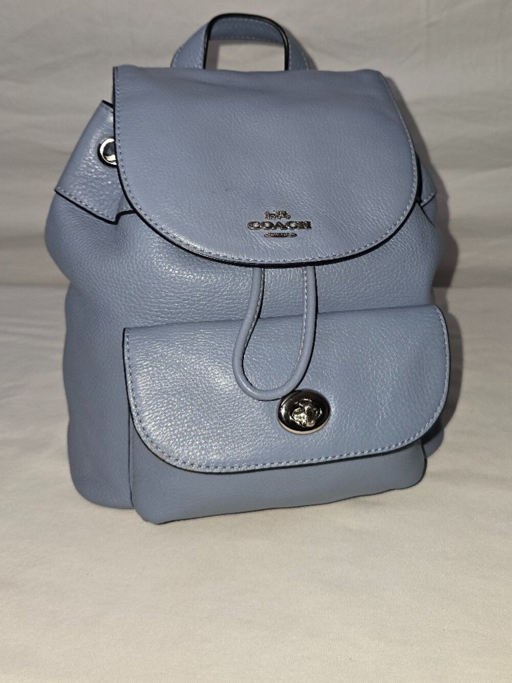 COACH 37621 Mini Billie Sky Blue Pebble Grain Leather Drawstring Backpack
